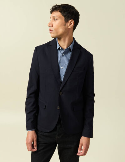 Blazer droit court col tailleur bleu marine homme
