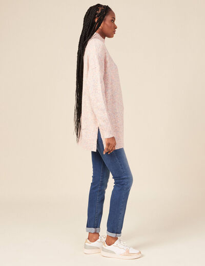 Pull long oversize orange foncé femme