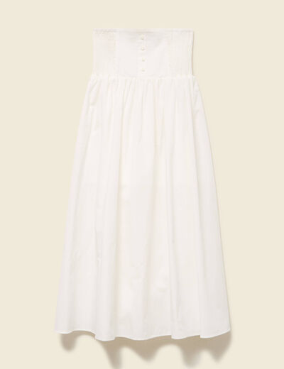Jupe longue évasée en coton ecru femme