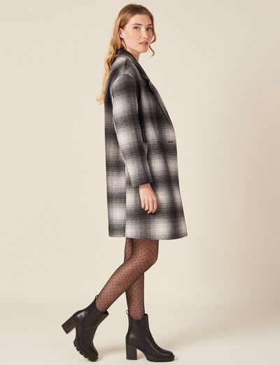Manteau droit long noir femme