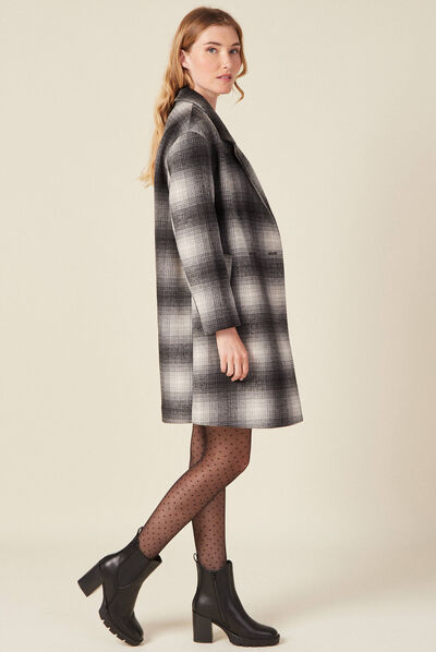 Manteau droit long noir femme