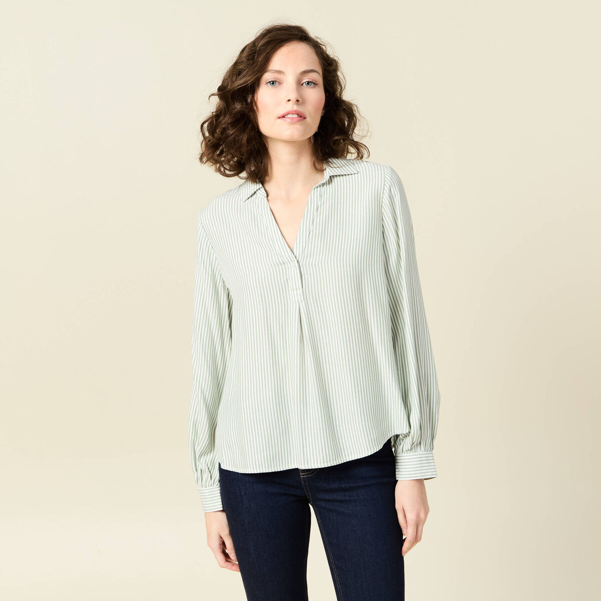 Blouse manches longues vert olive femme