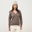 Pull droit col v manches longues taupe femme