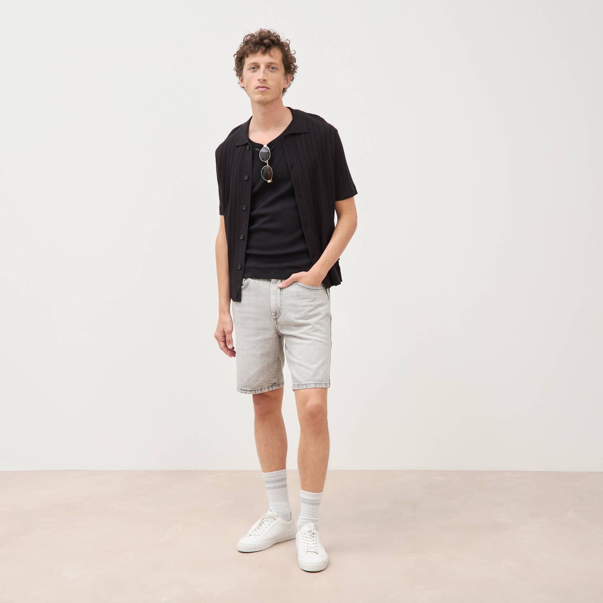 Chemise en coton manches courtes noir homme