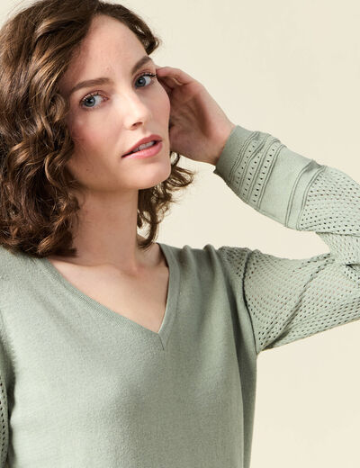 Pull à manches longues vert kaki femme