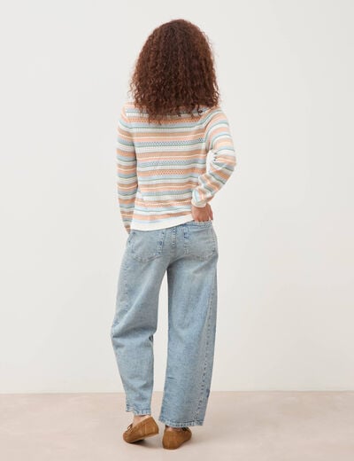 Pull ajour&eacute; col rond manches longues multicolore femme