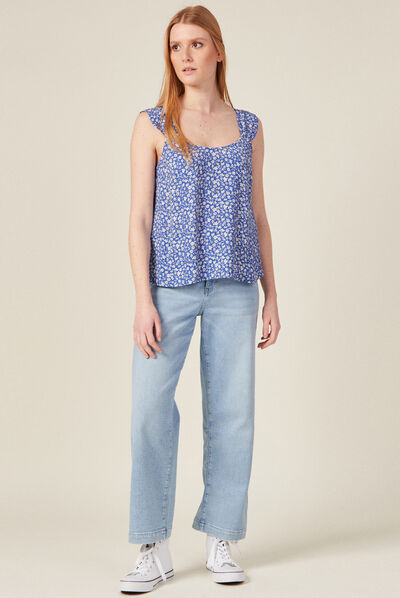 Blouse bretelles larges bleu femme