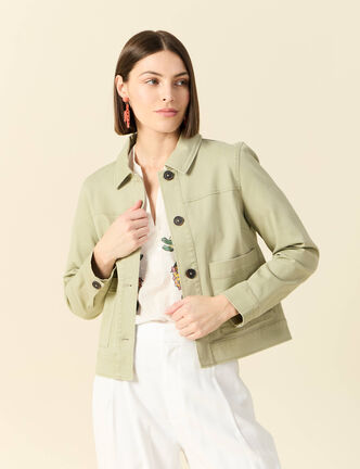 Blouson boutonn&eacute; vert kaki femme