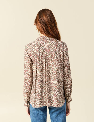 Blouse droite courte manches longues marron femme