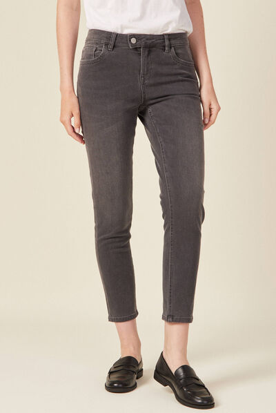 Jeans slim taille basse 7/8ème denim gris femme