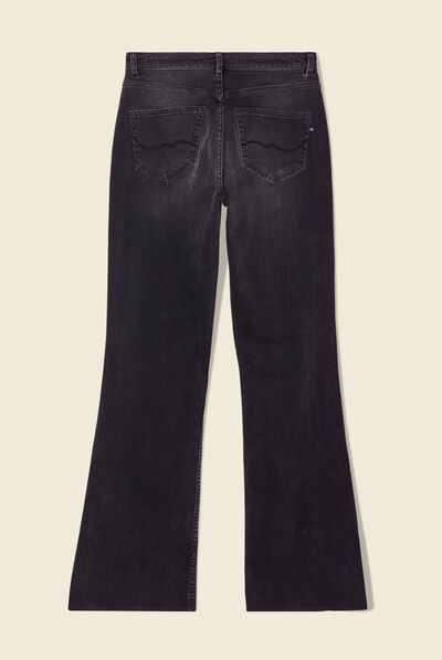 Jeans flare fendu denim gris femme