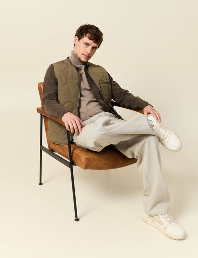Pull droit court manches longues vert kaki homme