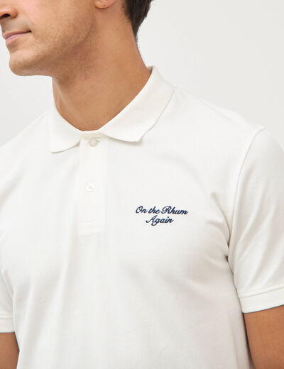 Polo ajust&eacute; manches courtes en coton ecru homme