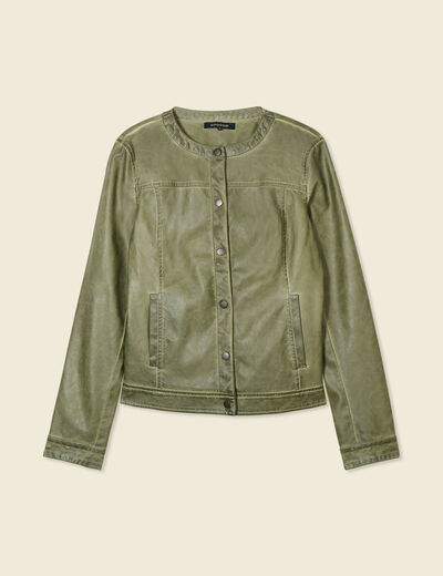 Blouson simili cuir vert kaki femme