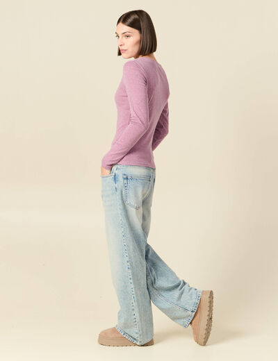 T-shirt cintr&eacute; manches longues col rond mauve femme