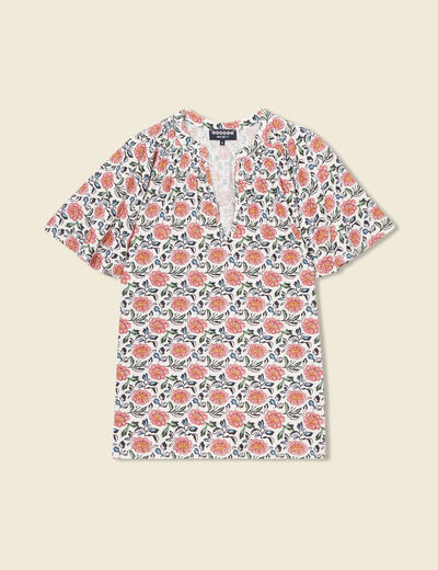 T-shirt col v manches courtes ecru femme