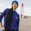 Pull manches longues col rond bleu roi femme