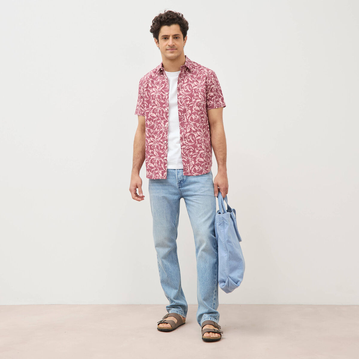 Chemise manches courtes vieux rose homme