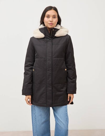 Parka droite &agrave; capuche noir femme