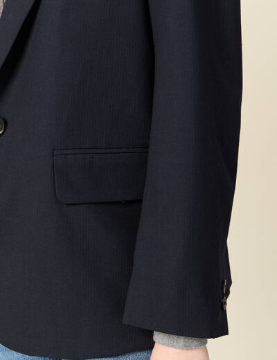 Blazer manches longues col tailleur bleu marine femme