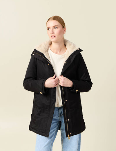 Parka droite à capuche noir femme