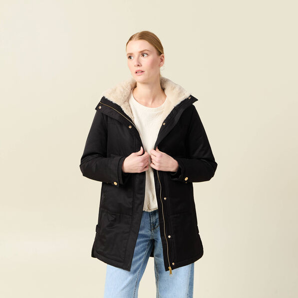 Parka droite à capuche noir femme
