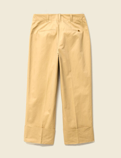 Pantalon large cropped taille haute beige femme