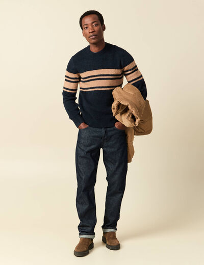 Pull manches longues col rond bleu marine homme