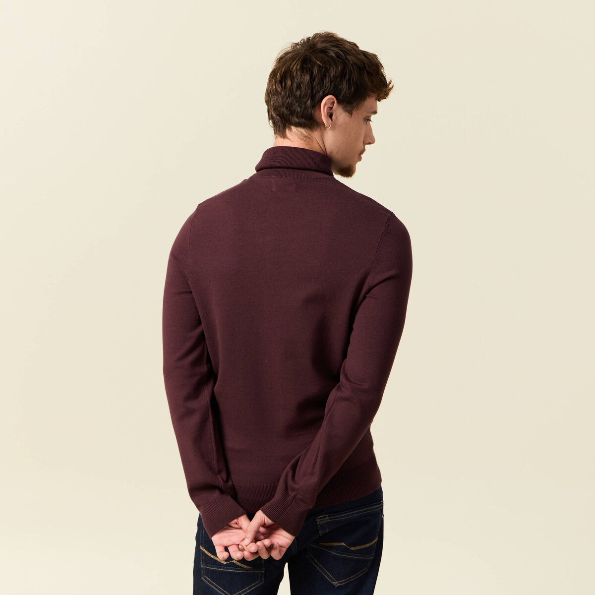 Pull droit court manches longues bordeaux homme