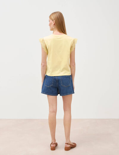 T-shirt manches courtes jaune pastel femme