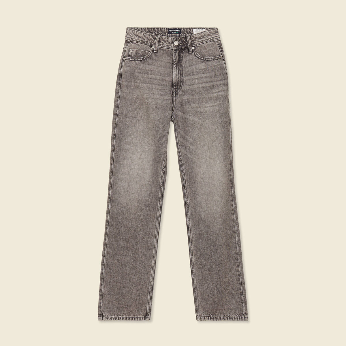 Jeans straight taille haute denim gris clair femme