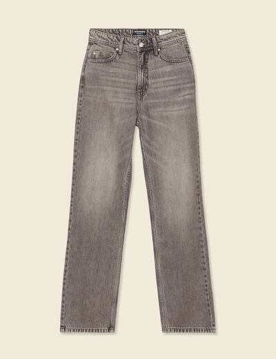 Jeans straight taille haute denim gris clair femme