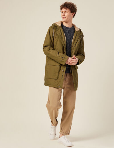 Parka droite à capuche camel homme