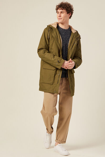 Parka droite à capuche camel homme