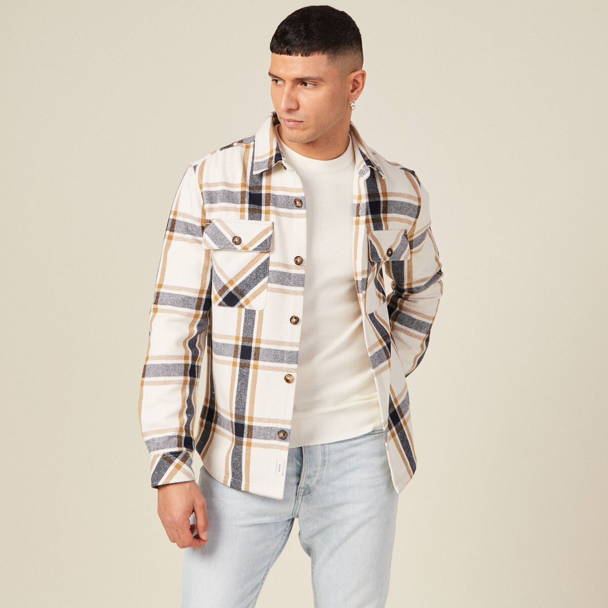 Surchemise manches longues camel homme