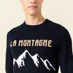 Pull col rond manches longues en coton bleu fonc&eacute; homme