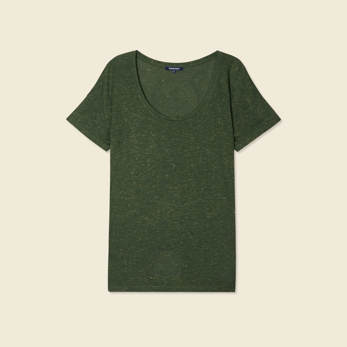 T-shirt manches courtes brillant vert kaki femme
