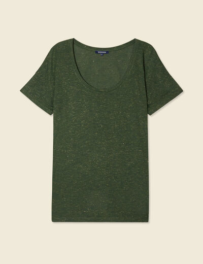 T-shirt manches courtes brillant vert kaki femme