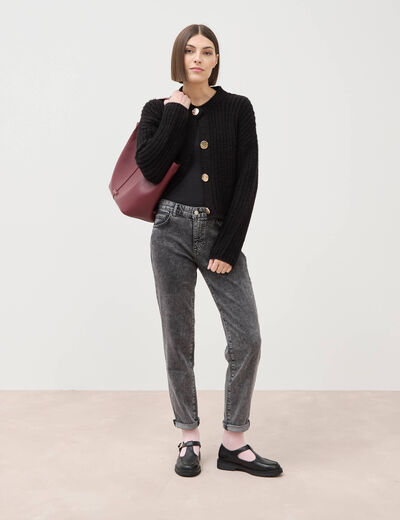 Jeans girlfriend 5 poches denim snow gris femme