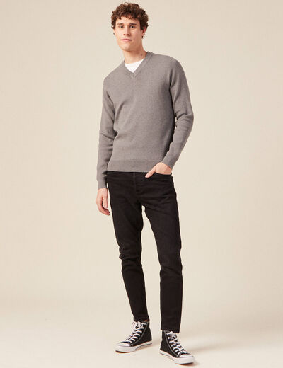Pull col en V éco-responsable gris foncé homme