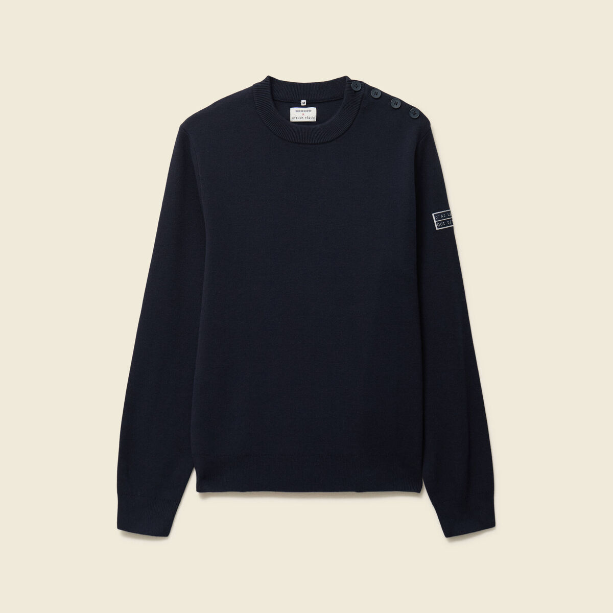 Pull fin manches longues col rond bleu marine homme