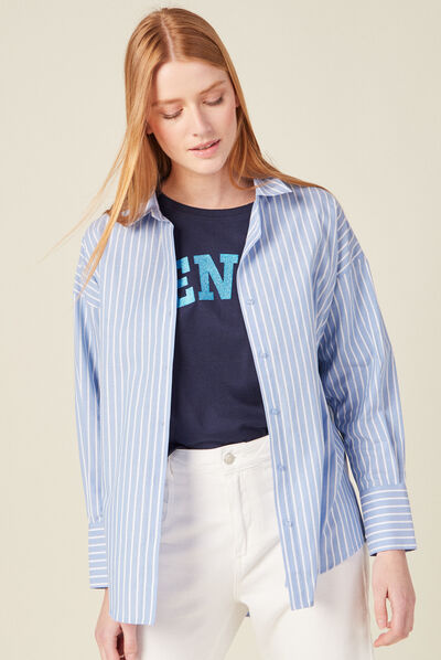 Chemise manches longues bleu clair femme