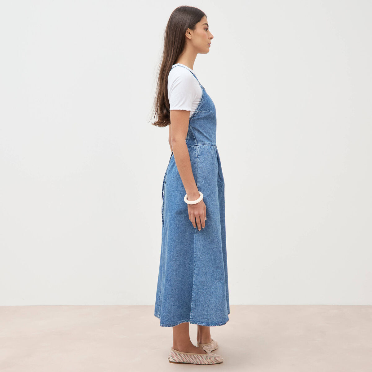 Robe bretelle en jeans col rond denim used femme