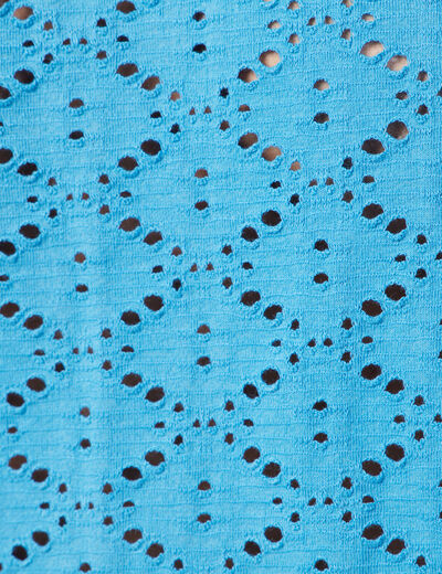 T-shirt manches 3/4 ajouré bleu femme