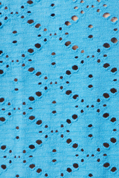 T-shirt manches 3/4 ajouré bleu femme