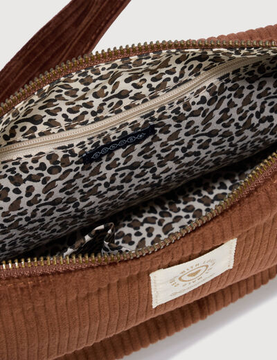 Sac bandouli&egrave;re en velours doubl&eacute; marron femme