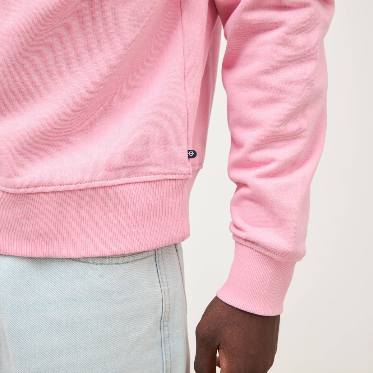 Sweat col rond manches longues en coton rose homme