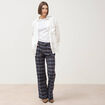 Pantalon flare &agrave; carreaux taille haute bleu gris femme