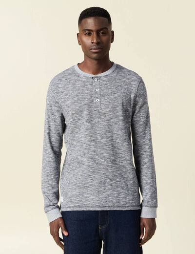 T-shirt en coton manches longues bleu fonc&eacute; homme