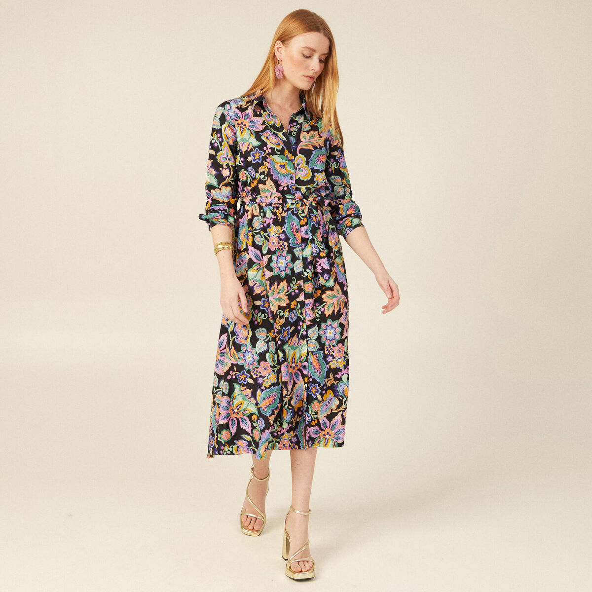 Robe midi droite multicolore femme